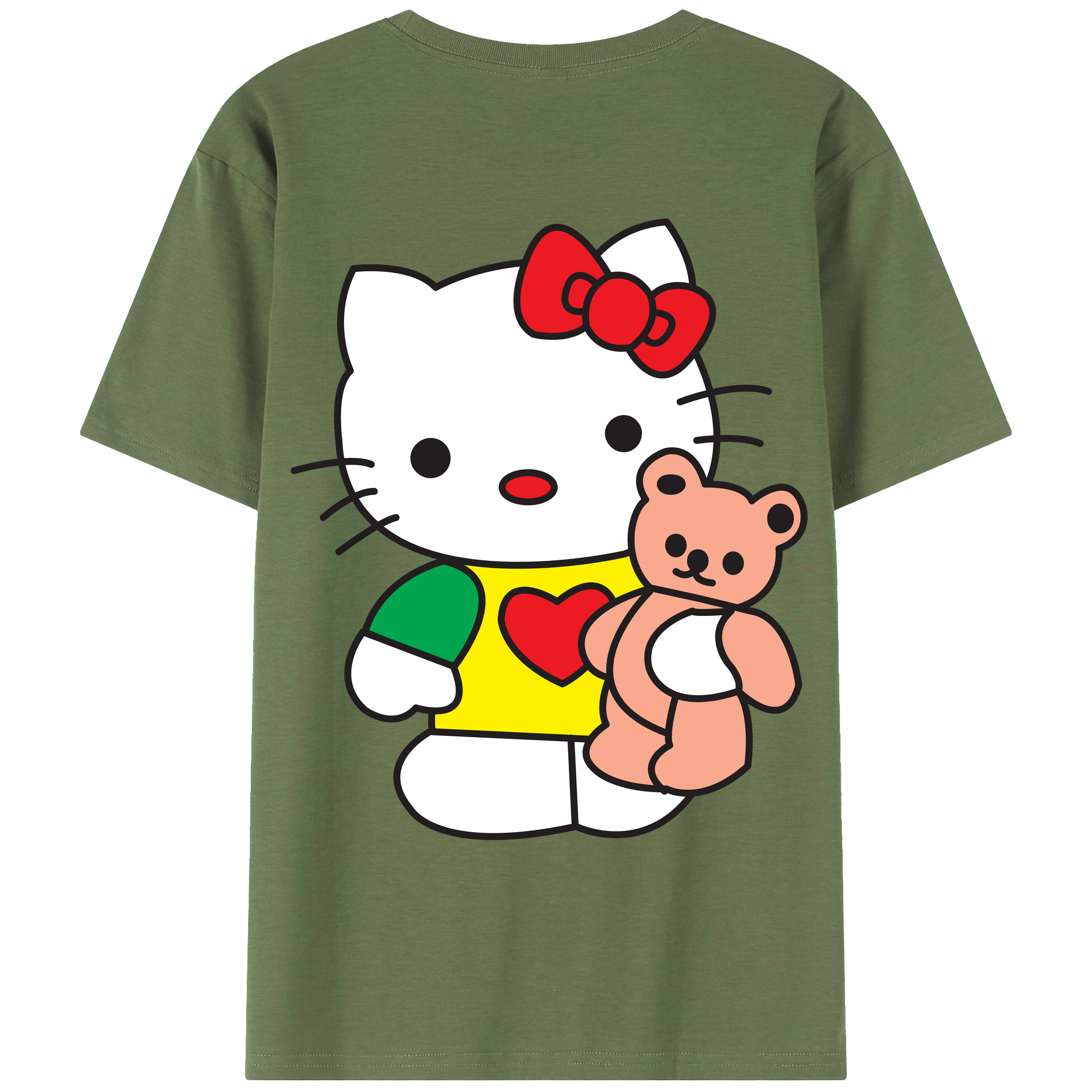 （画像用） Hello Kitty ハローキティ 綿100％ メンズ半袖Tシャツ（バックプリント） 通気性